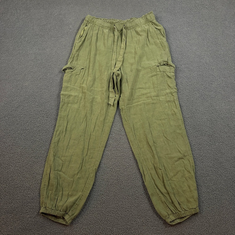 Aerie Pants Womens S Green Cargo Jogger Linen Blend Drawstring Elastic 4963